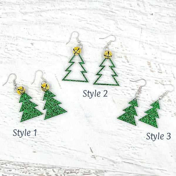 Tree Earrings Shamrock Green Glitter Style 1, 2 & 3
