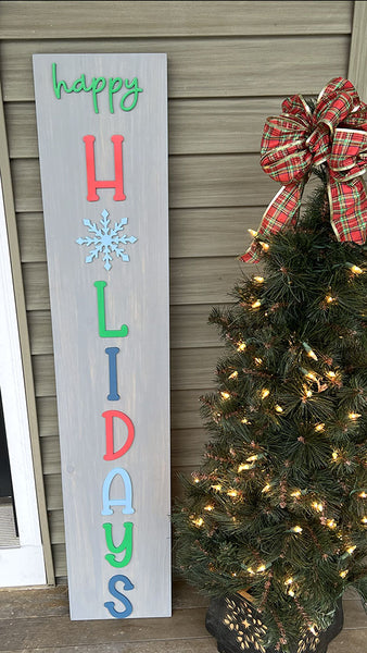 Happy Holidays Leaner Wood Sign - Handcrafted Gray Stain Holiday Decor