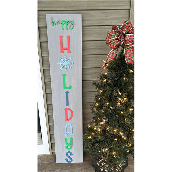 Happy Holidays Leaner Wood Sign - Handcrafted Gray Stain Holiday Decor