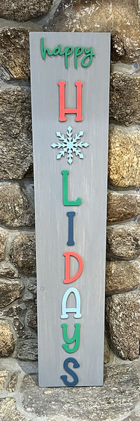 Happy Holidays Leaner Wood Sign - Handcrafted Gray Stain Holiday Decor