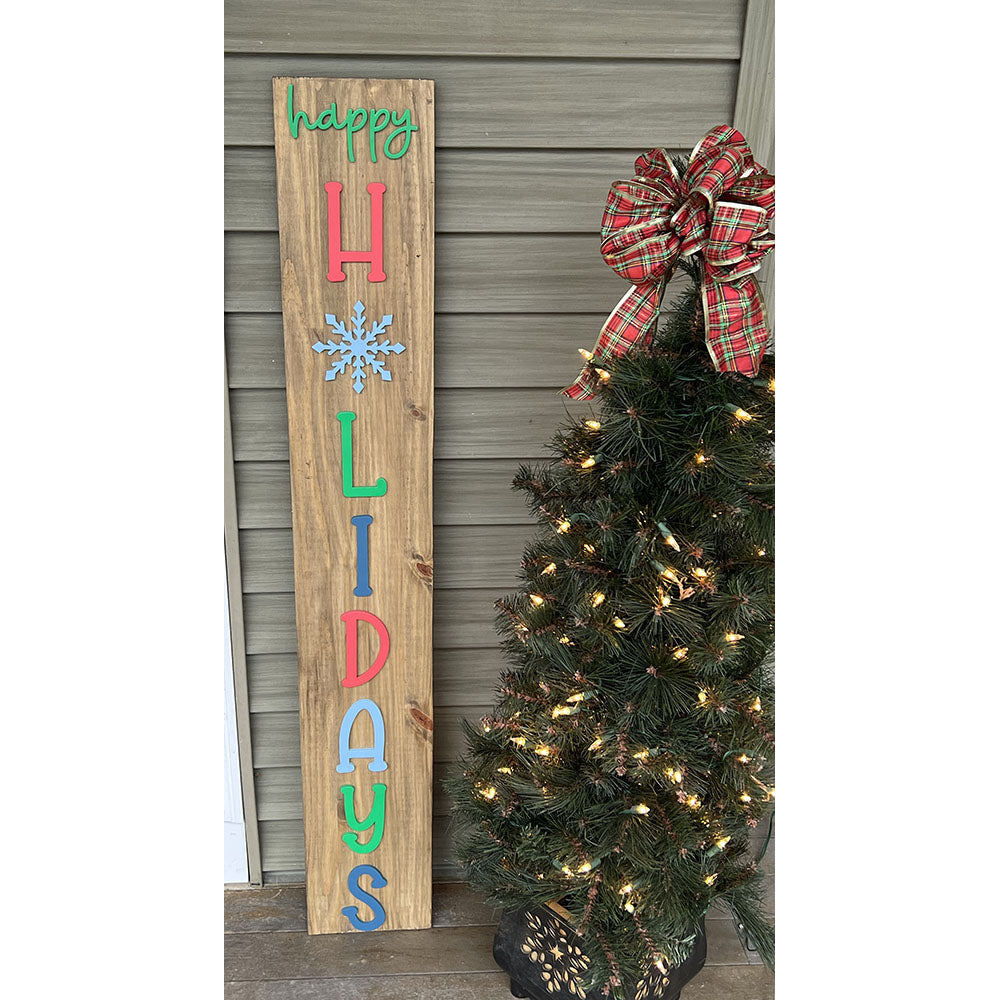 Happy Holidays Wooden Leaner Sign - Handcrafted Oxford Brown Holiday Decor
