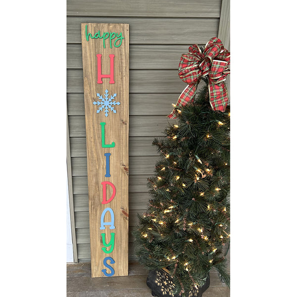 Happy Holidays Wooden Leaner Sign - Handcrafted Oxford Brown Holiday Decor