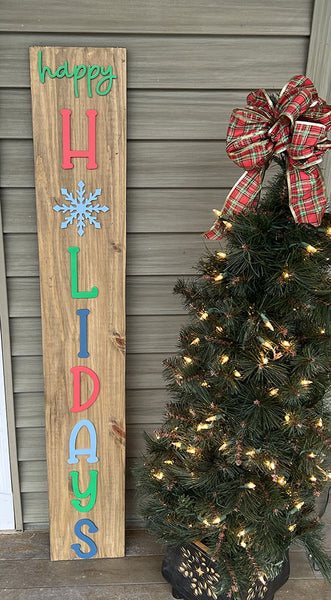 Happy Holidays Wooden Leaner Sign - Handcrafted Oxford Brown Holiday Decor