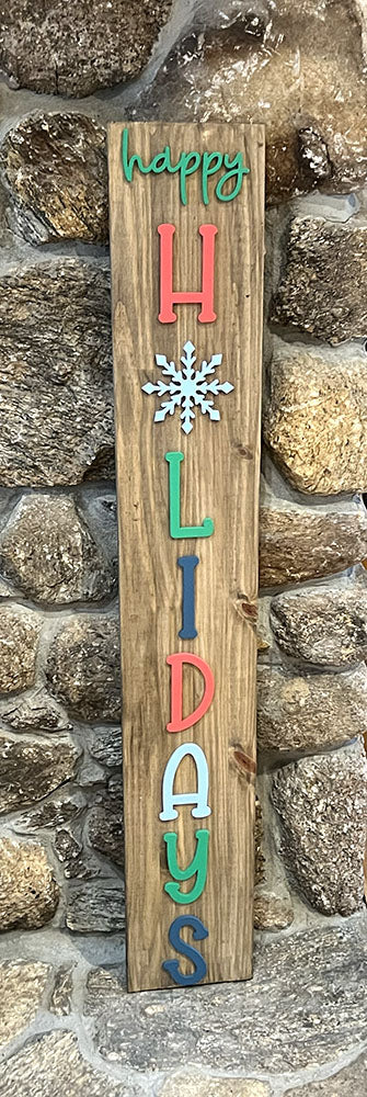 Happy Holidays Wooden Leaner Sign - Handcrafted Oxford Brown Holiday Decor
