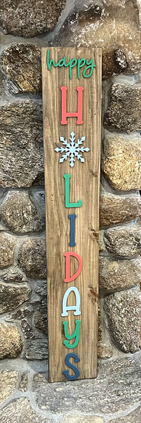 Happy Holidays Wooden Leaner Sign - Handcrafted Oxford Brown Holiday Decor