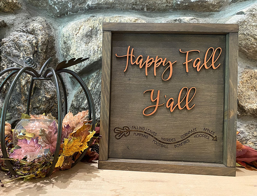 Happy Fall Y'all - Handcrafted Wood Sign with Copper Lettering