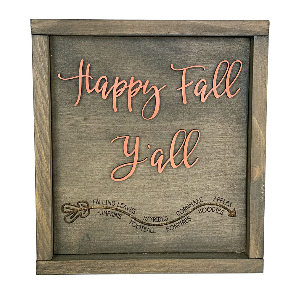 Happy Fall Y'all - Handcrafted Wood Sign with Copper Lettering