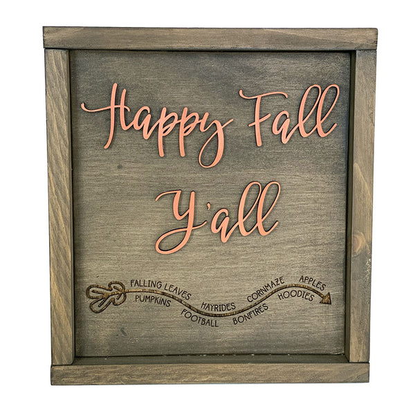 Happy Fall Y'all - Handcrafted Wood Sign with Copper Lettering