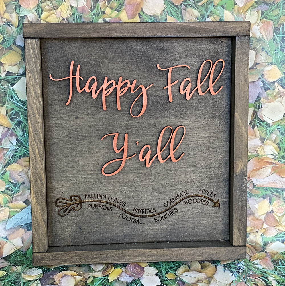 Happy Fall Y'all - Handcrafted Wood Sign with Copper Lettering