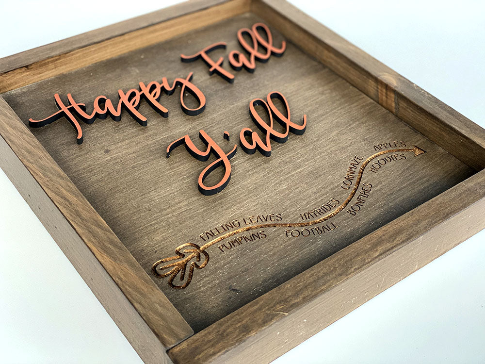 Happy Fall Y'all - Handcrafted Wood Sign with Copper Lettering