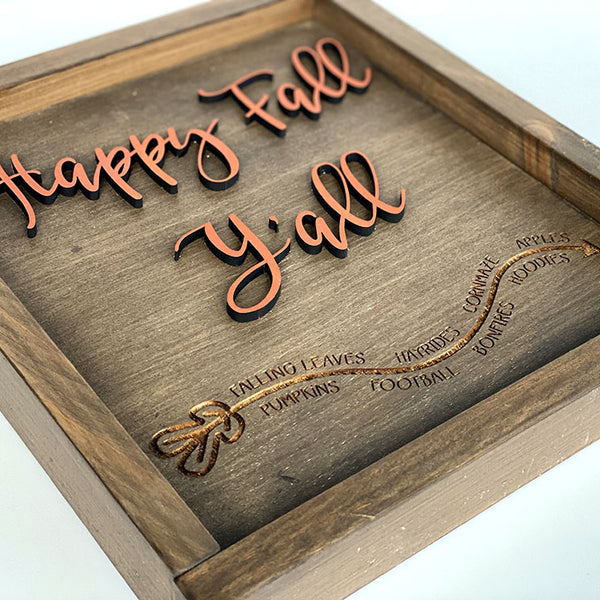 Happy Fall Y'all - Handcrafted Wood Sign with Copper Lettering