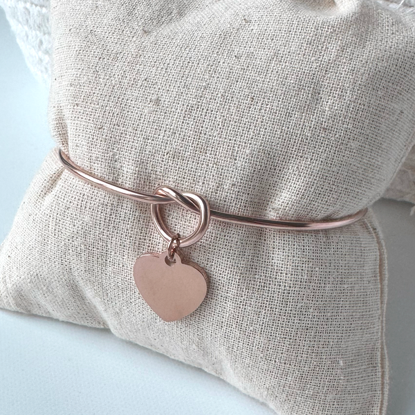 Personalized Heart Bangle Bracelet - Custom Engraved Stainless Steel Jewelry