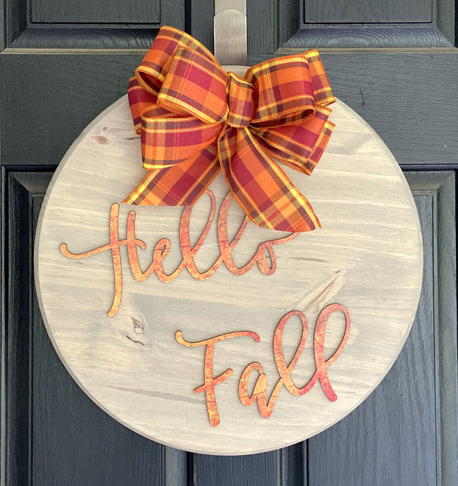 Hello Fall Wood Sign - Handcrafted 18" Round Autumn Decor