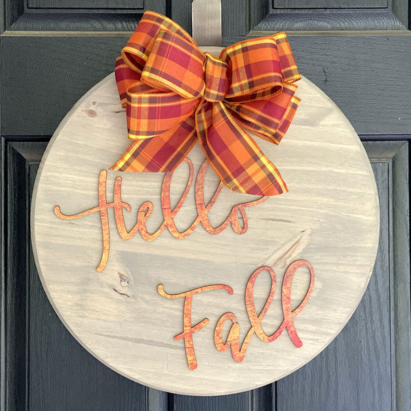 Hello Fall Wood Sign - Handcrafted 18" Round Autumn Decor