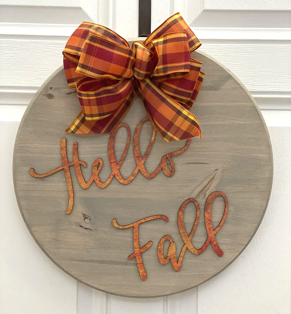 Hello Fall Wood Sign - Handcrafted 18" Round Autumn Decor