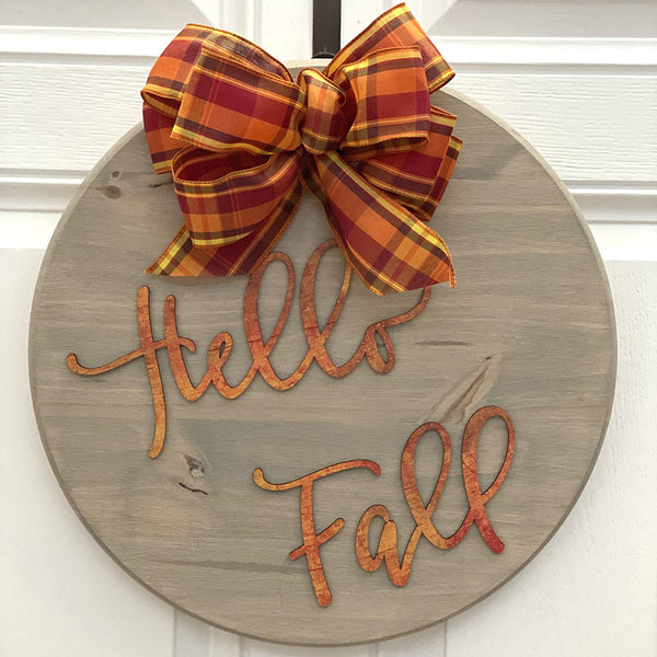 Hello Fall Wood Sign - Handcrafted 18" Round Autumn Decor