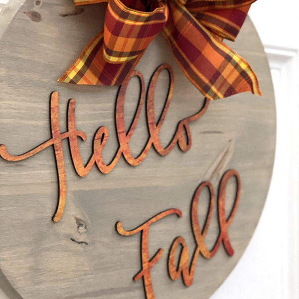 Hello Fall Wood Sign - Handcrafted 18" Round Autumn Decor