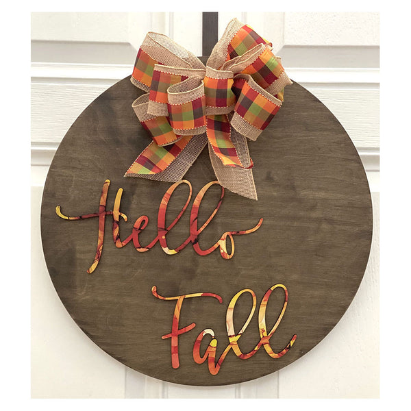 Hello Fall Wood Sign - Handcrafted 18" Round Autumn Decor