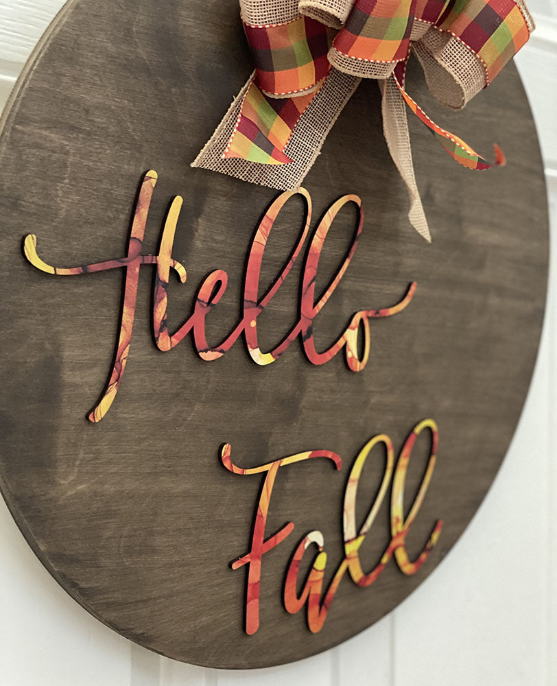 Hello Fall Wood Sign - Handcrafted 18" Round Autumn Decor