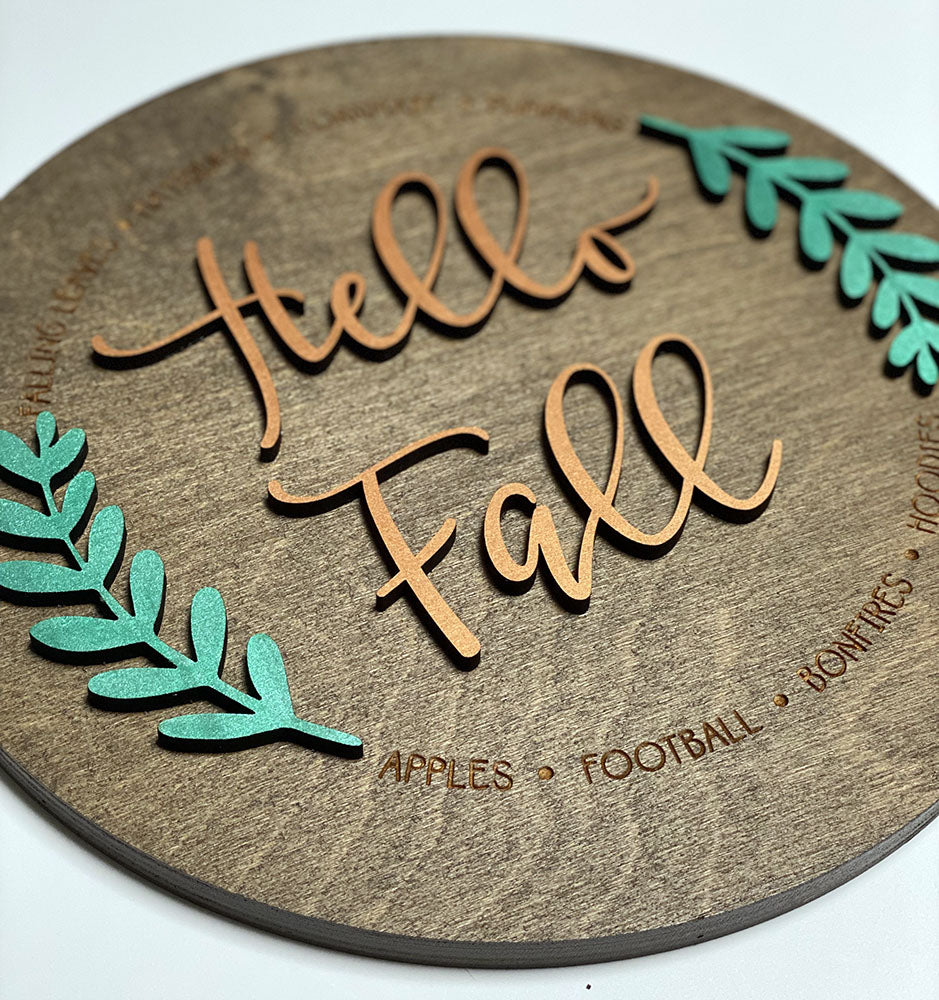 Handcrafted Hello Fall Wood Sign - Rustic Autumn Decor Round Wall Art
