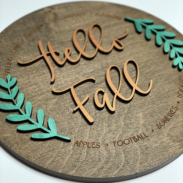 Handcrafted Hello Fall Wood Sign - Rustic Autumn Decor Round Wall Art