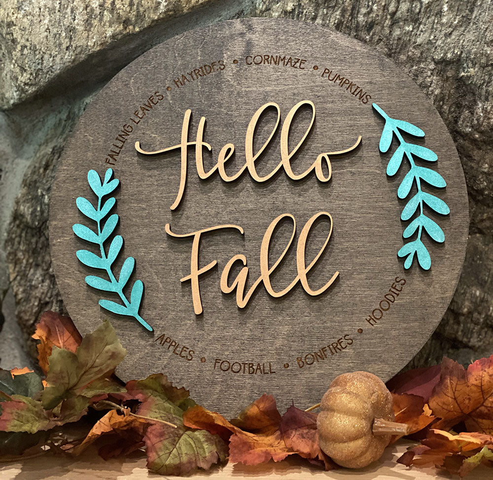 Handcrafted Hello Fall Wood Sign - Rustic Autumn Decor Round Wall Art