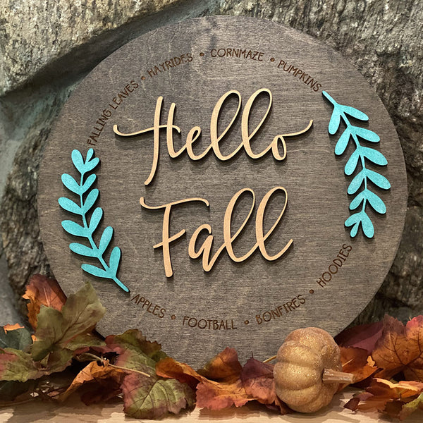 Handcrafted Hello Fall Wood Sign - Rustic Autumn Decor Round Wall Art