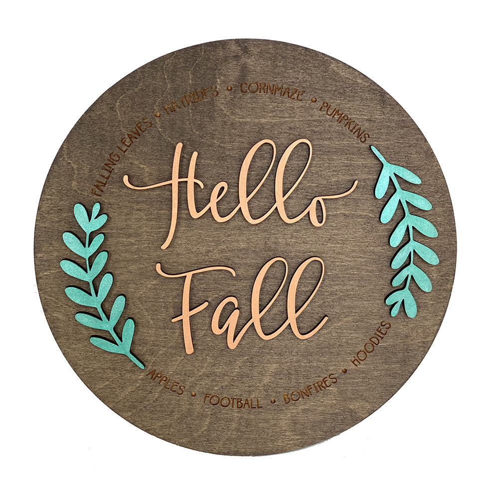 Handcrafted Hello Fall Wood Sign - Rustic Autumn Decor Round Wall Art