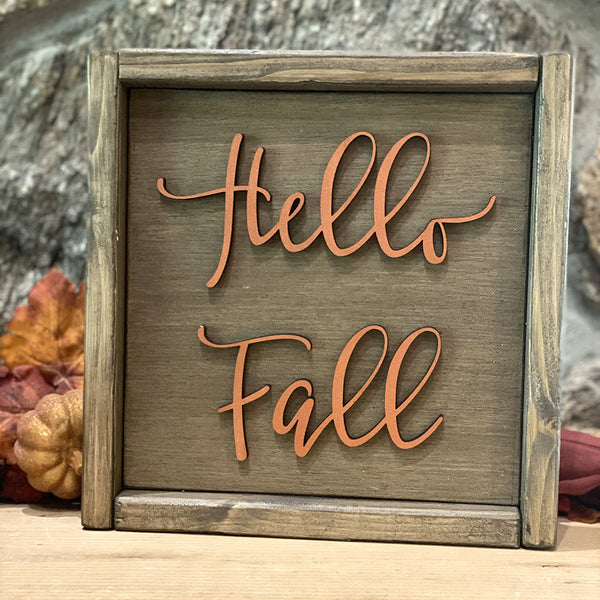 Hello Fall Square Wood Sign - Handcrafted Autumn Decor