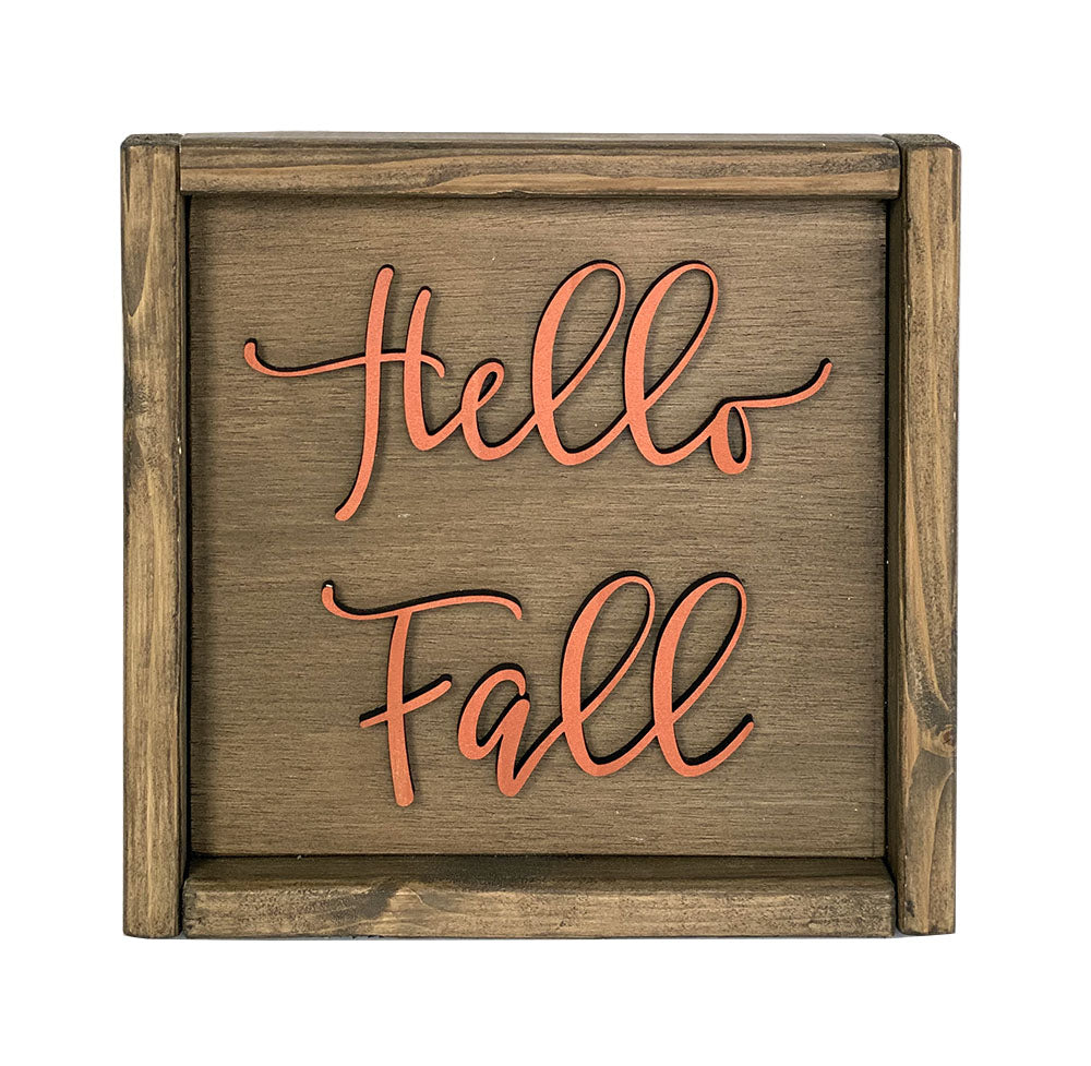 Hello Fall Square Wood Sign - Handcrafted Autumn Decor