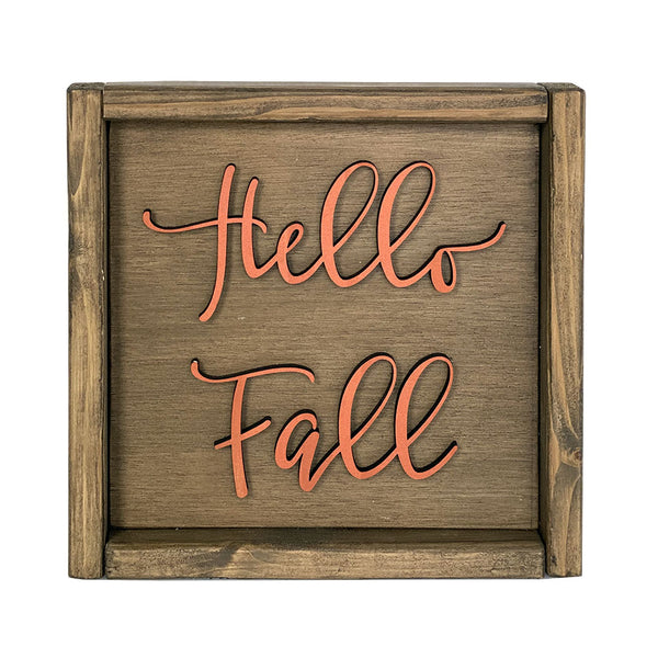 Hello Fall Square Wood Sign - Handcrafted Autumn Decor