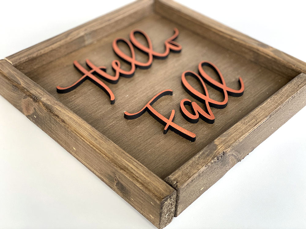 Hello Fall Square Wood Sign - Handcrafted Autumn Decor