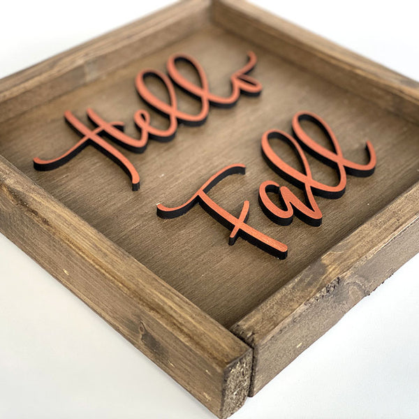 Hello Fall Square Wood Sign - Handcrafted Autumn Decor