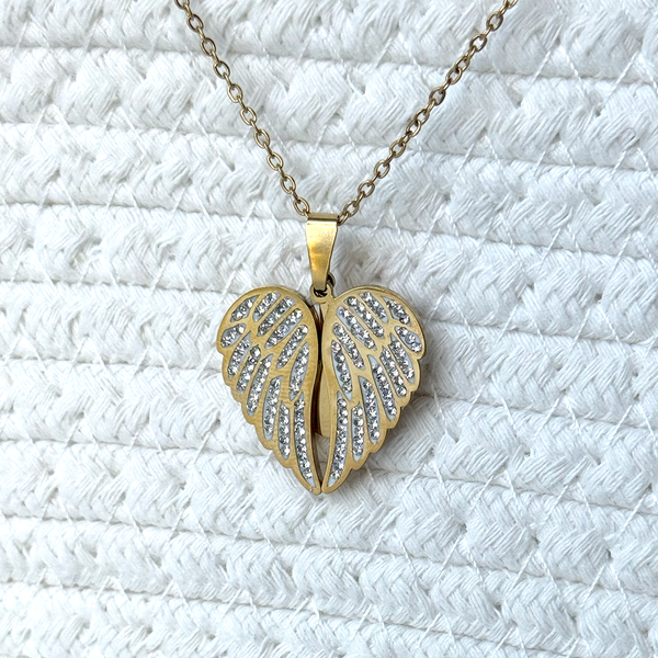Memorial Wings Hidden Heart Necklace - Personalized Engraved Jewelry