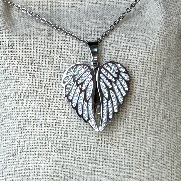 Memorial Wings Hidden Heart Necklace - Personalized Engraved Jewelry