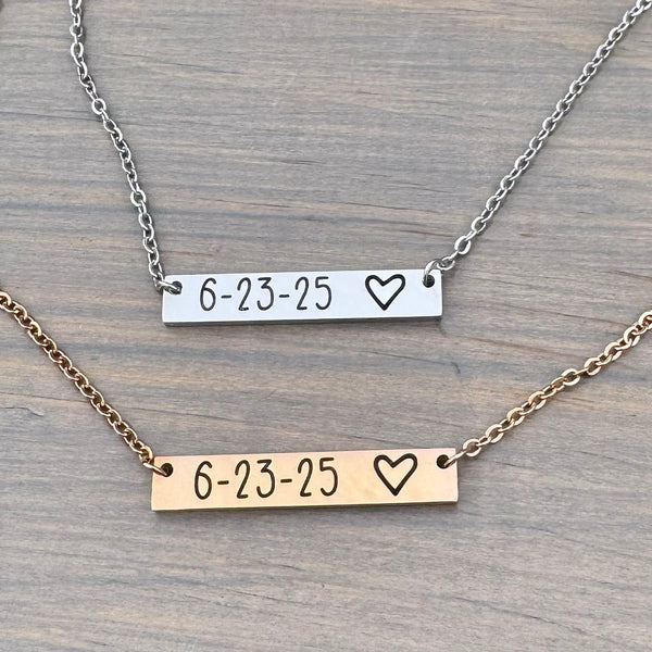 Custom Engraved Horizontal Bar Necklace - Personalized Stainless Steel Jewelry
