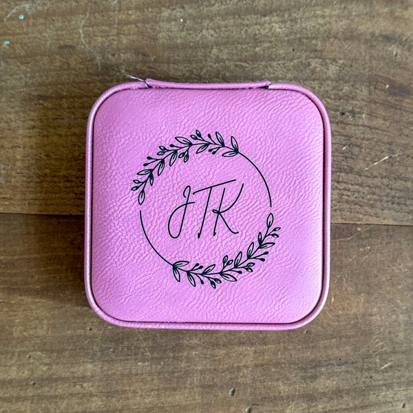 Personalized Travel Jewelry Box - Custom Engraved Leatherette Organizer