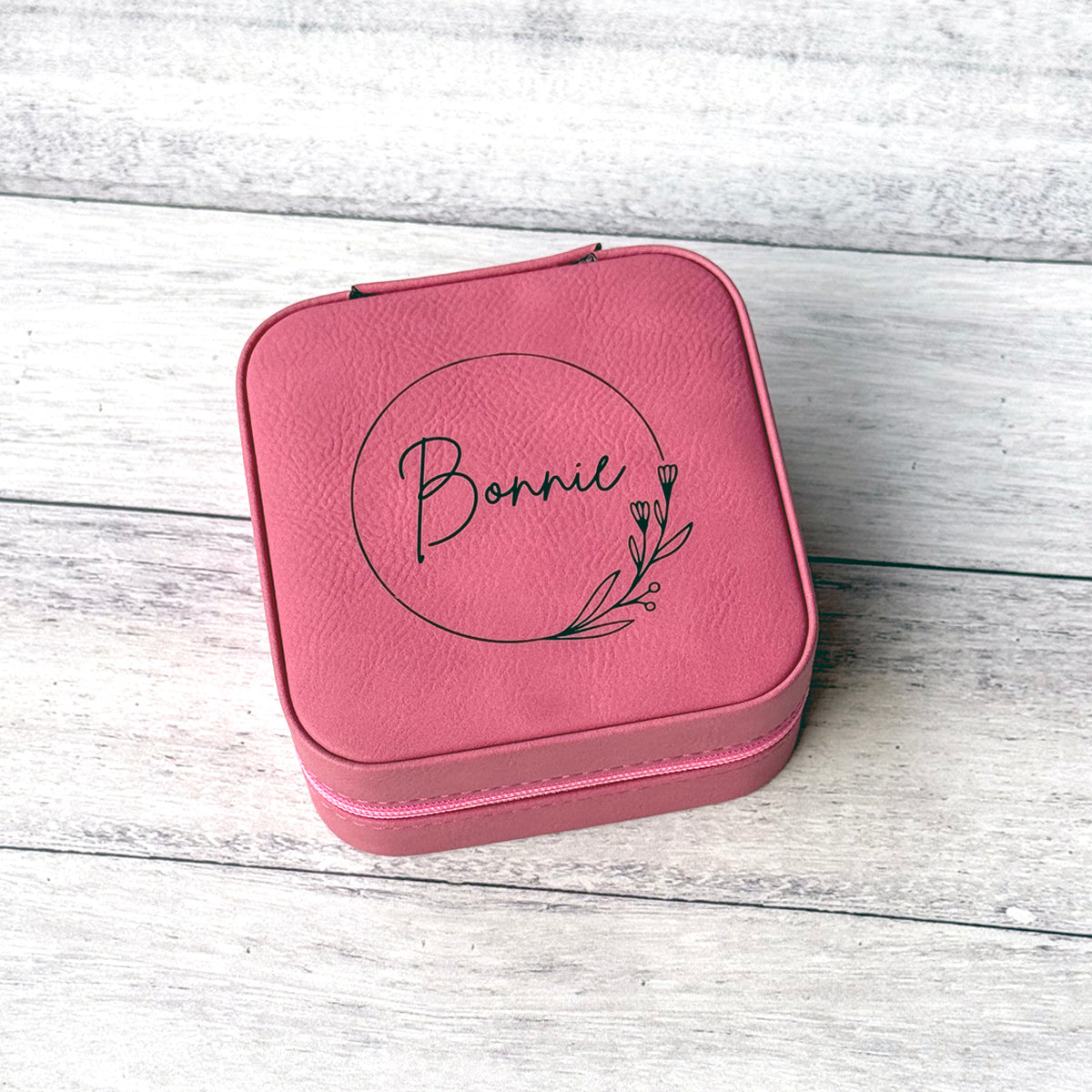 Personalized Travel Jewelry Box - Custom Engraved Leatherette Organizer