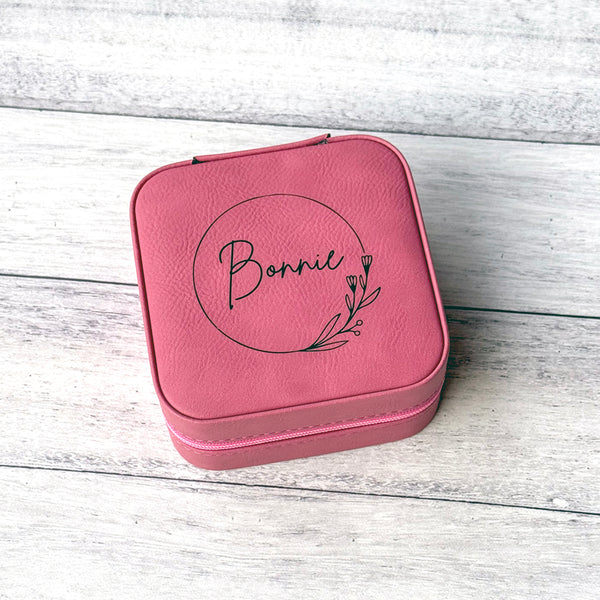 Personalized Travel Jewelry Box - Custom Engraved Leatherette Organizer