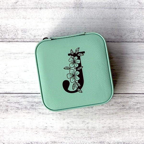 Personalized Travel Jewelry Box - Custom Engraved Leatherette Organizer