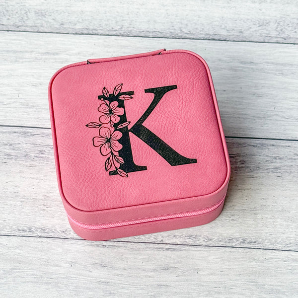 Personalized Travel Jewelry Box - Custom Engraved Leatherette Organizer