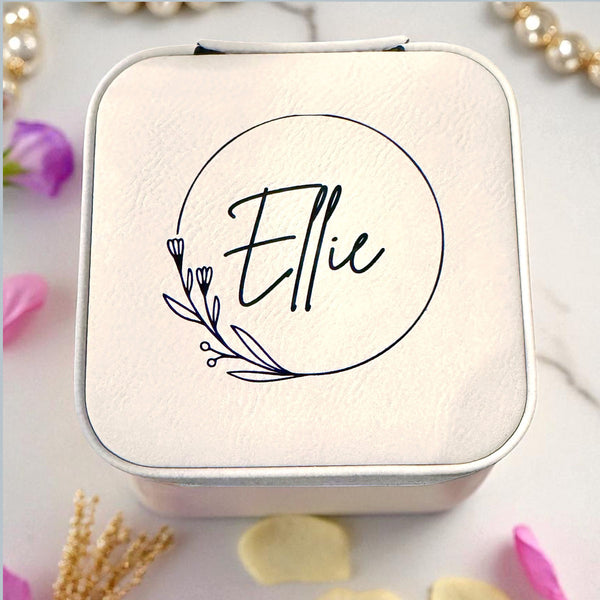 Personalized Travel Jewelry Box - Custom Engraved Leatherette Organizer