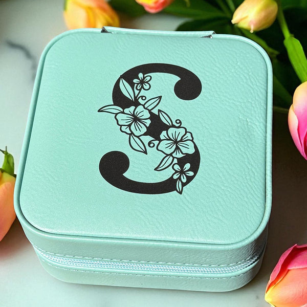 Personalized Travel Jewelry Box - Custom Engraved Leatherette Organizer