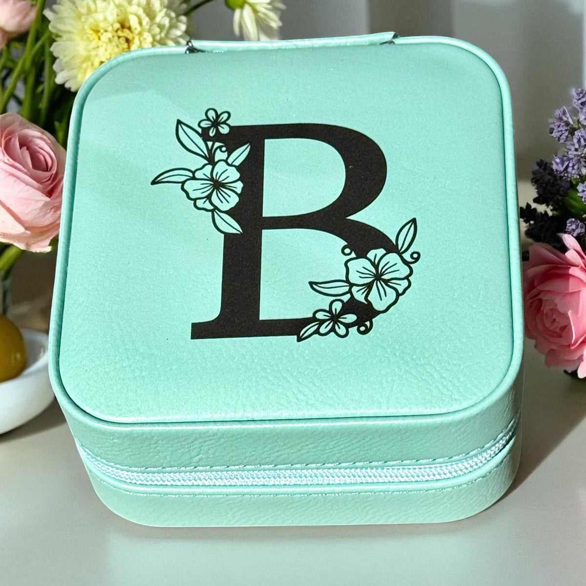 Personalized Travel Jewelry Box - Custom Engraved Leatherette Organizer