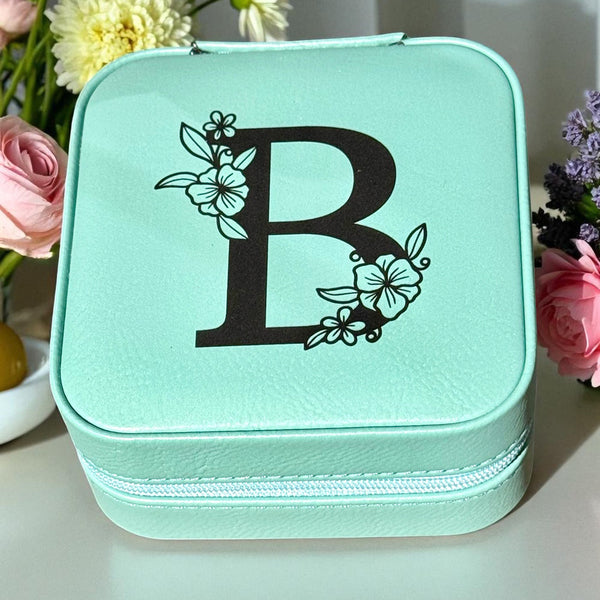 Personalized Travel Jewelry Box - Custom Engraved Leatherette Organizer