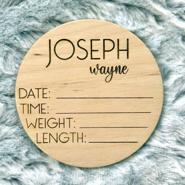 Custom Engraved Baby Birth Announcement Keepsake Set - Personalized Wood Circles