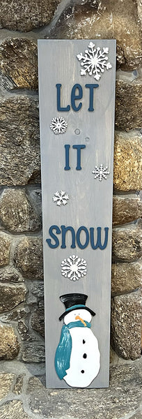 Let It Snow Leaner Sign - Handcrafted Gray Wood Winter Decor