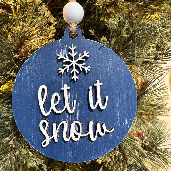Let it Snow Ornament - Handcrafted Navy Blue Christmas Decoration