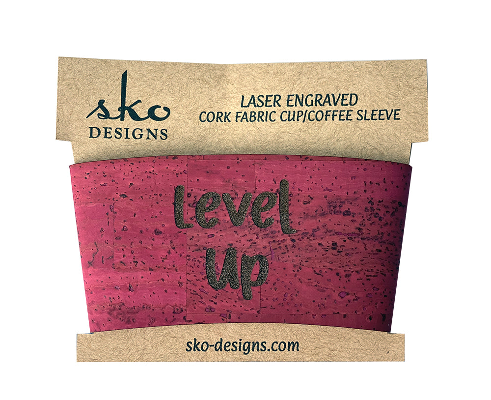 Level Up Coffee Cup Sleeve - Premium Cork Fabric Reusable Cup Holder