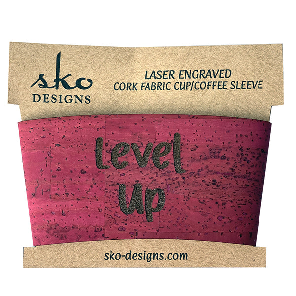 Level Up Coffee Cup Sleeve - Premium Cork Fabric Reusable Cup Holder